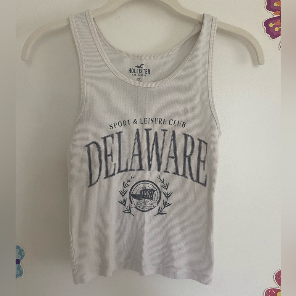 Hollister Sporty White Tank with Navy Graphic